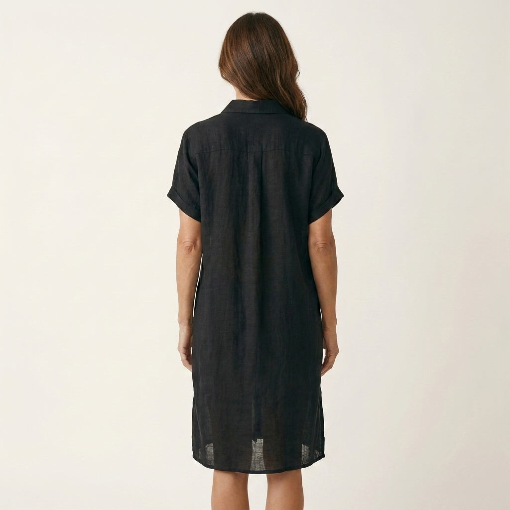 Nidalie | Robe chemise midi en coton-lin à poignets retroussés