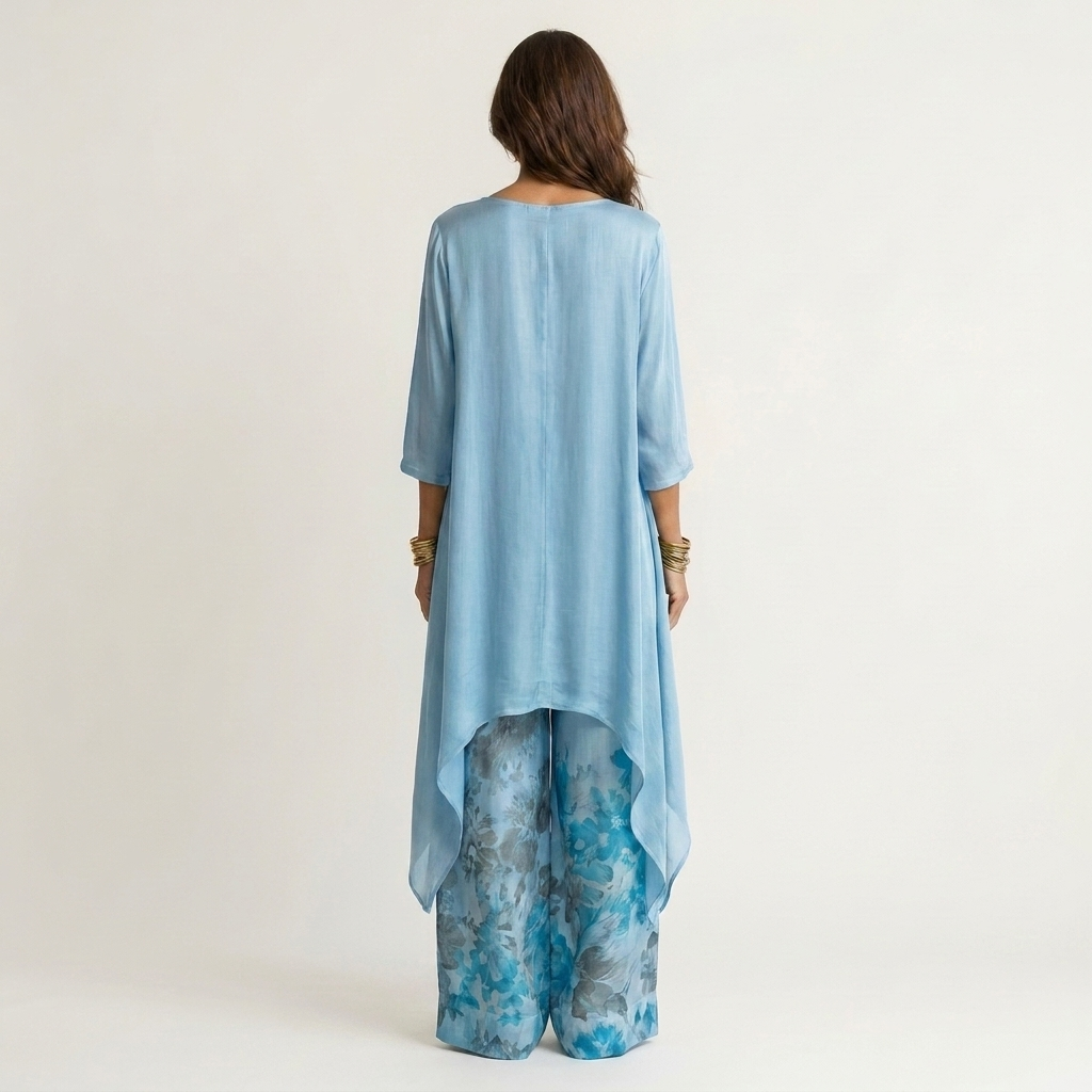 Cariola | Ensemble deux pièces coton-soie à tunique asymétrique