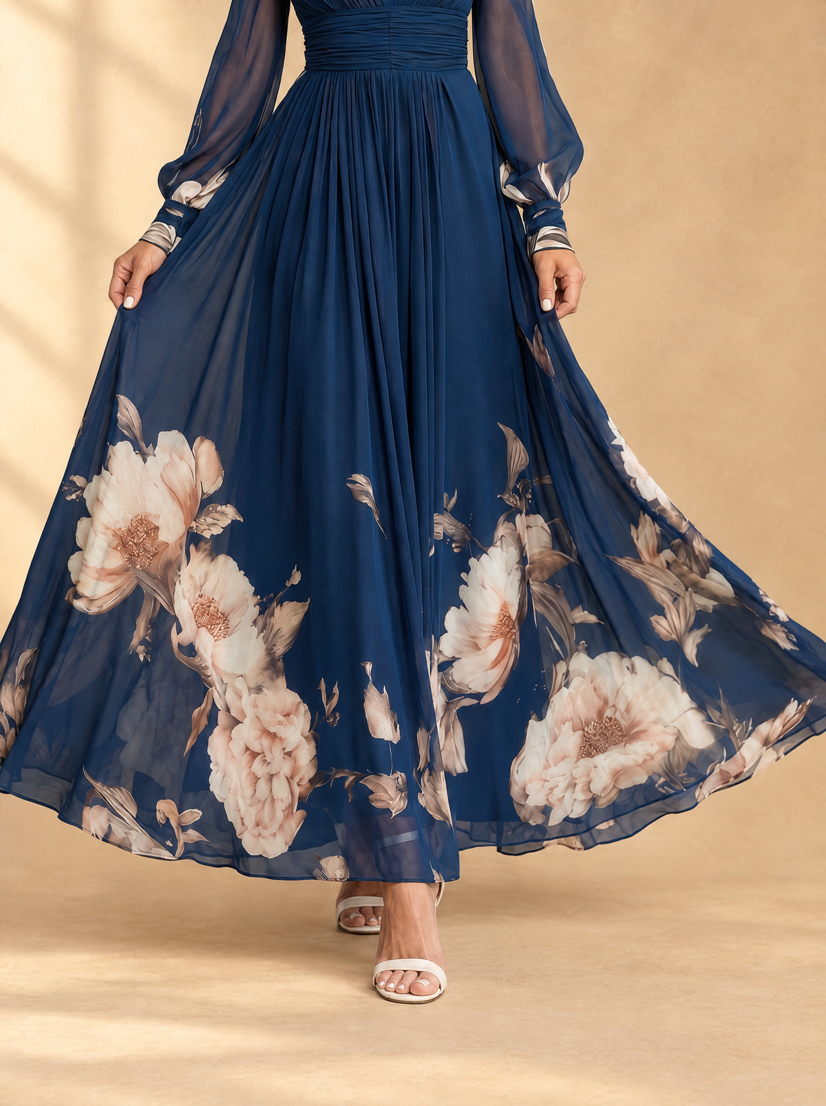 Robe Victoire, jupe fleurie en mouvement