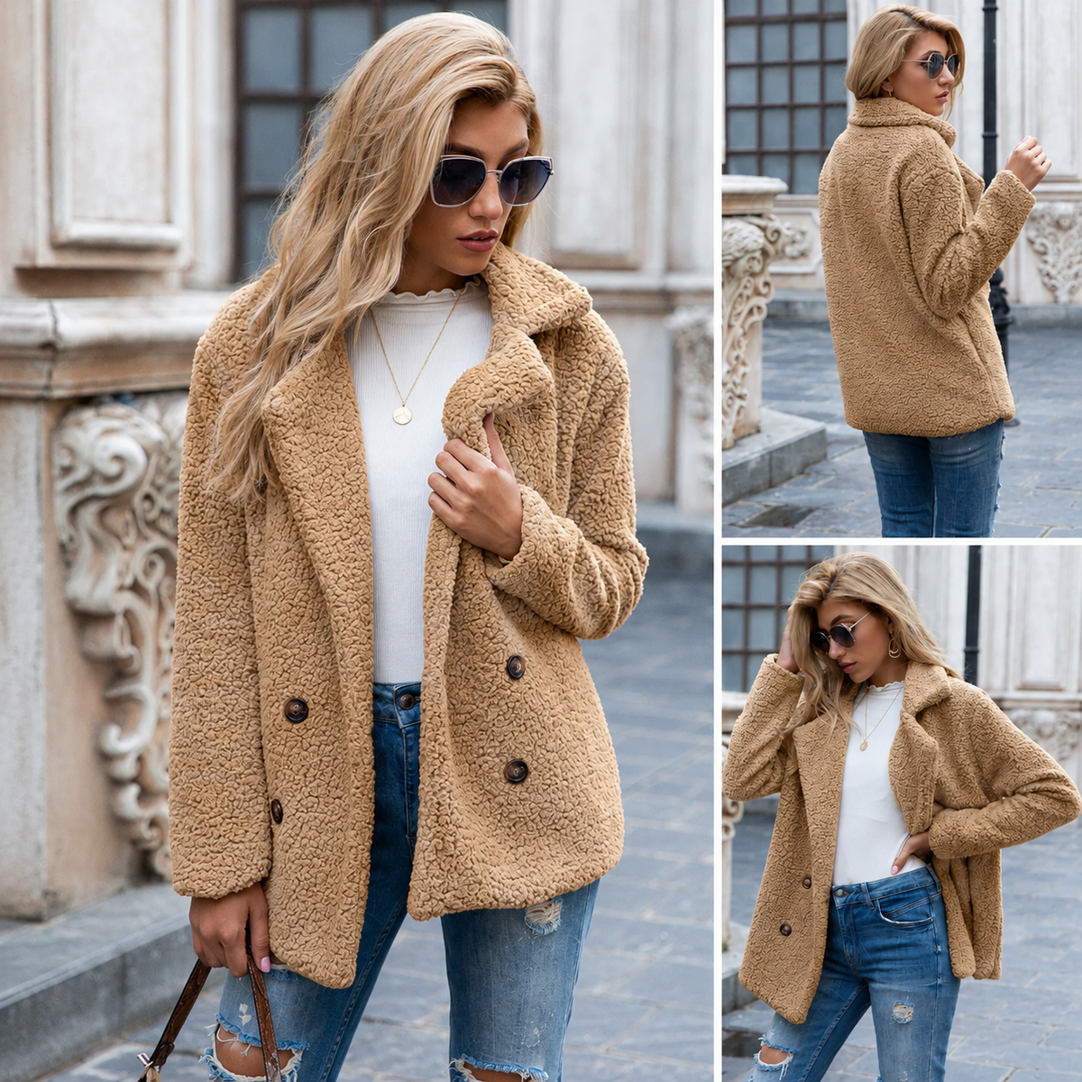 Manteau teddy oversize long