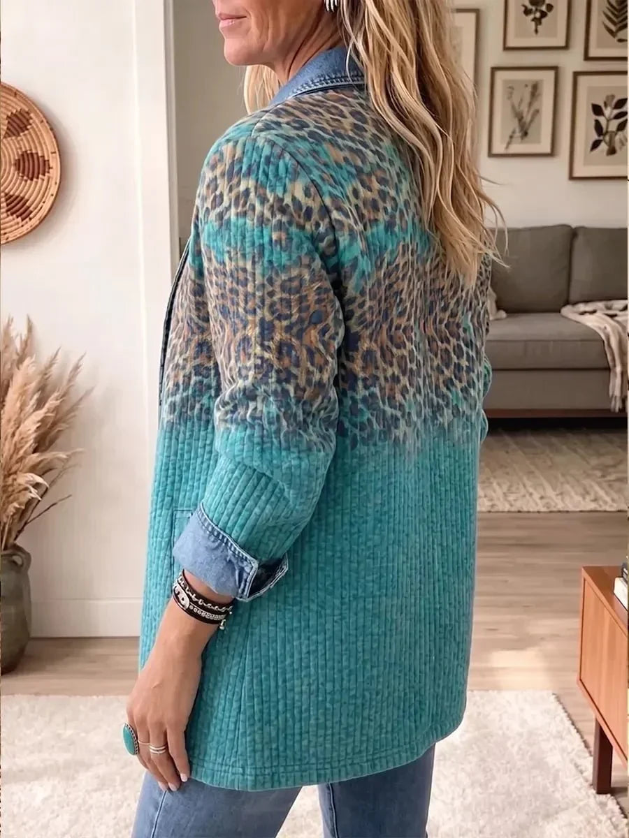 Olivia | Veste vintage élégante en denim à imprimé léopard