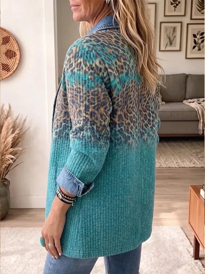 Olivia | Veste vintage élégante en denim à imprimé léopard