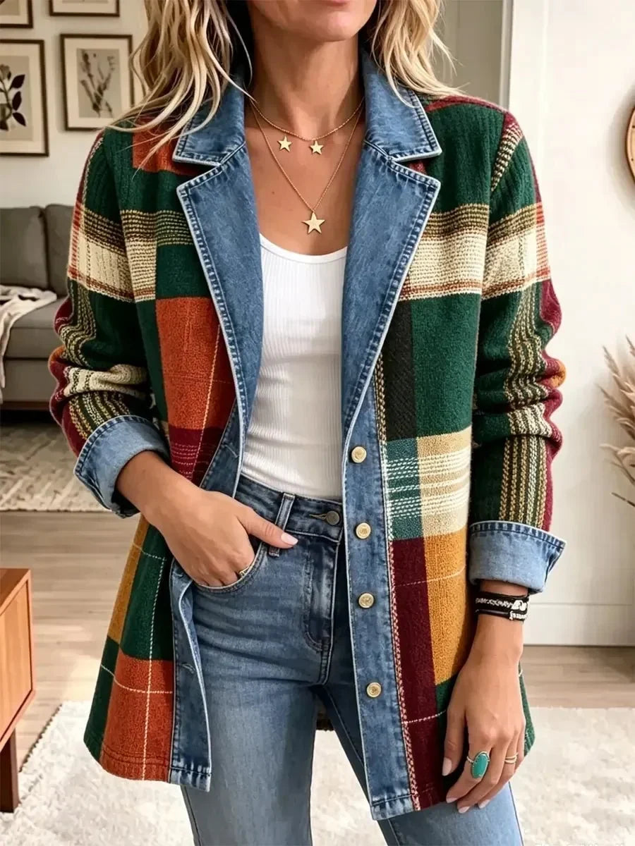 Ella | Veste décontractée rétro en denim à carreaux