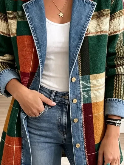 Ella | Veste décontractée rétro en denim à carreaux