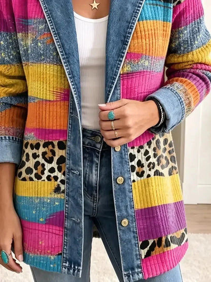 Victoria | Veste rétro en denim à motif léopard coloré