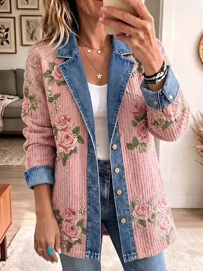 Aria | Blazer vintage élégant en patchwork denim colorblock