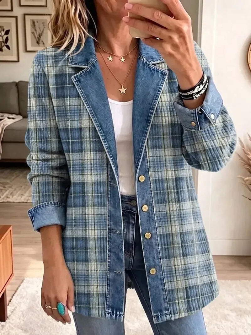 Sofia | Veste rétro décontractée en denim à motif artistique