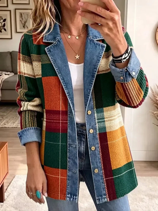 Ella | Veste décontractée rétro en denim à carreaux
