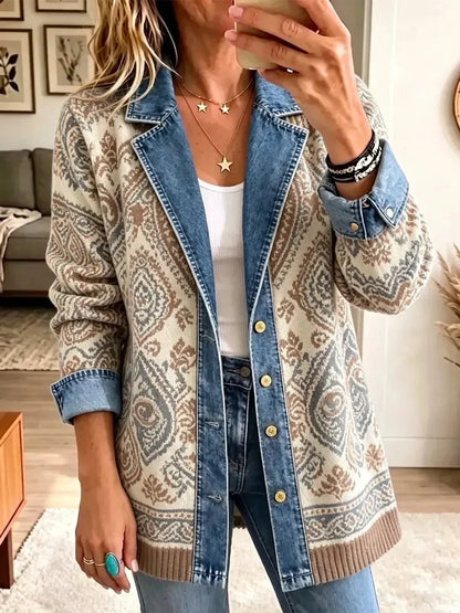Amelia | Veste rétro en patchwork denim d'inspiration ethnique