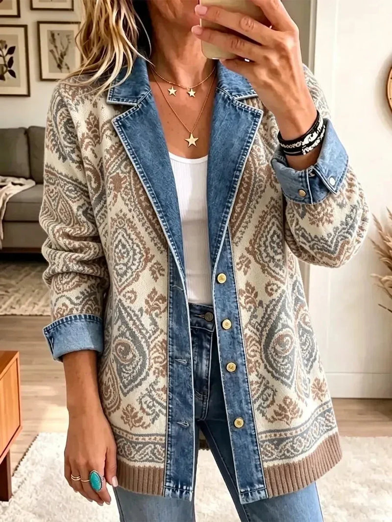 Amelia | Veste rétro en patchwork denim d'inspiration ethnique