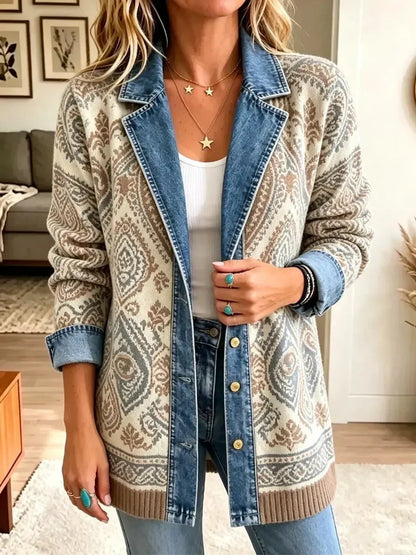Amelia | Veste rétro en patchwork denim d'inspiration ethnique