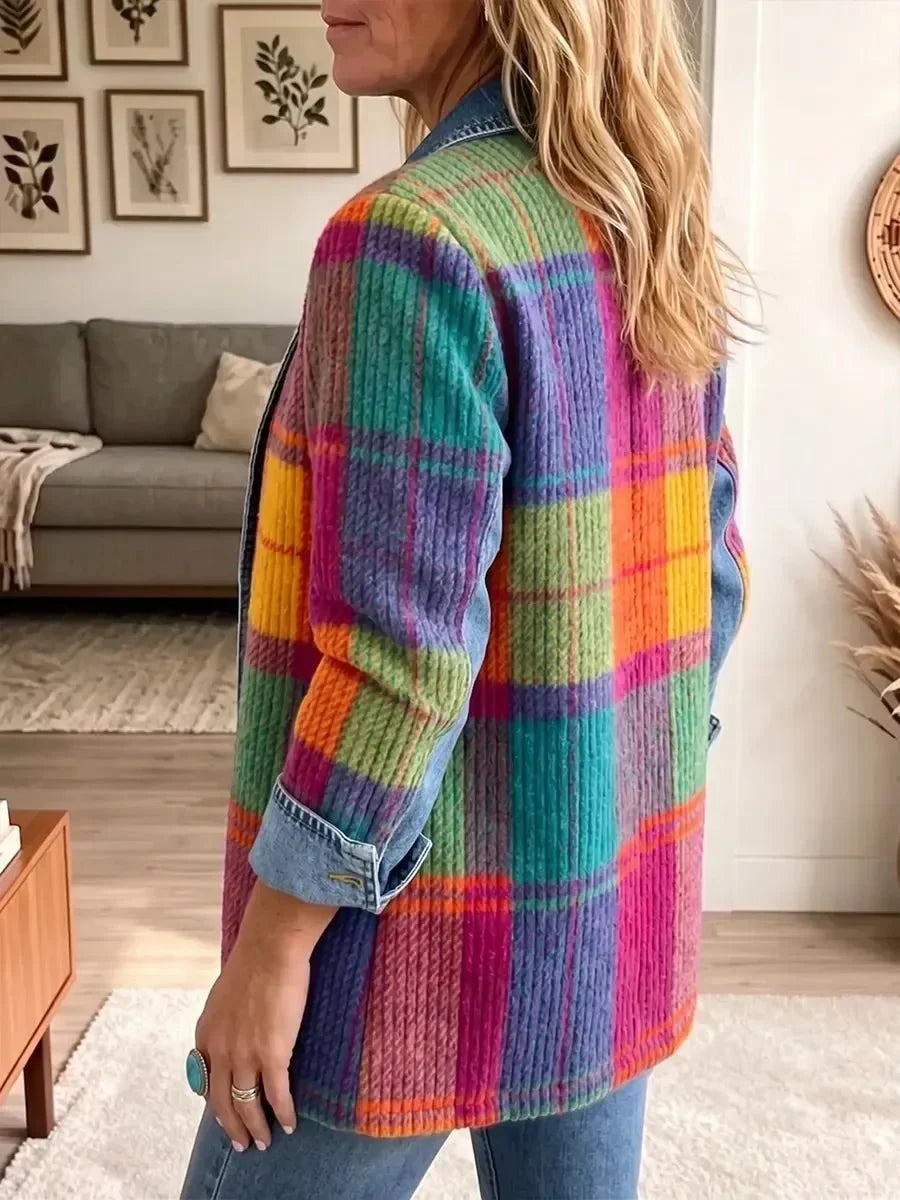 Emma | Veste vintage élégante en patchwork denim à carreaux