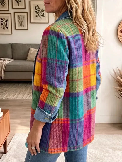 Emma | Veste vintage élégante en patchwork denim à carreaux