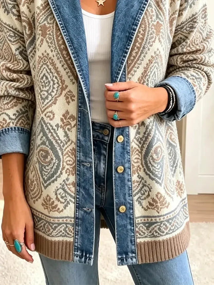 Amelia | Veste rétro en patchwork denim d'inspiration ethnique