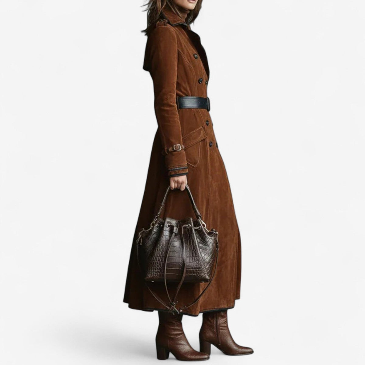 Trench-coat croisé ceinturé longline