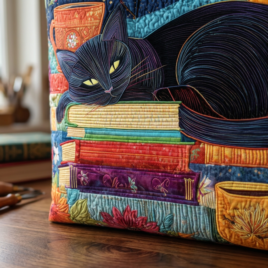 CHAT NOIR, LIVRES ET TASSES | Deux tailles