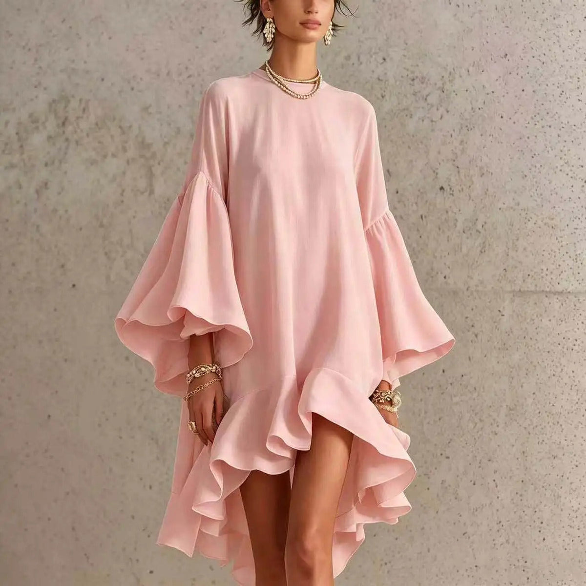 Robe Midi Asymétrique à Manches Papillon CARMEN