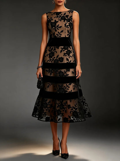 Robe Midi en Dentelle Florale à Volants Étagés DESSIE