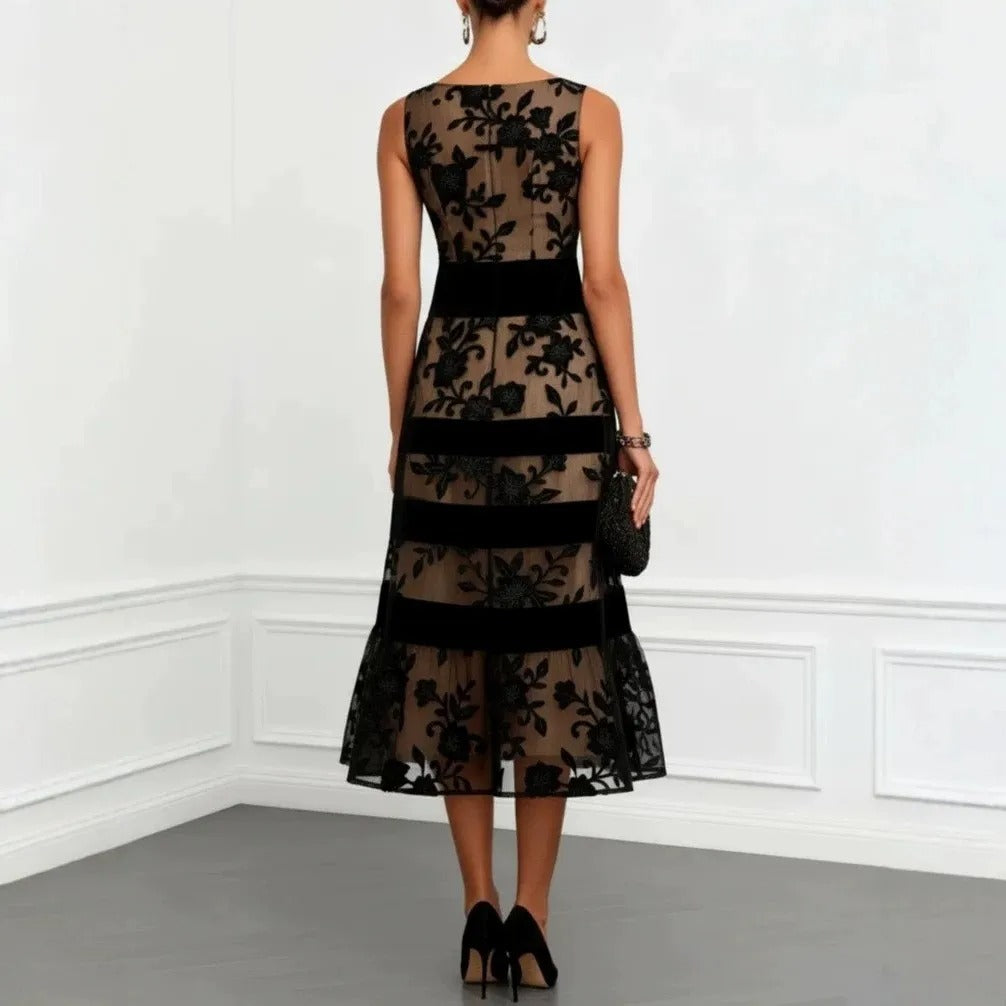 Robe Midi en Dentelle Florale à Volants Étagés DESSIE
