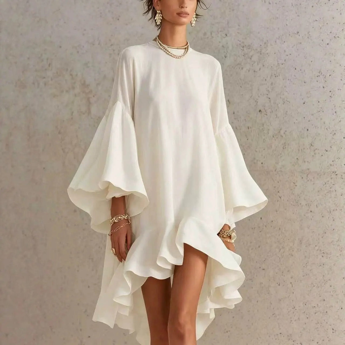 Robe Midi Asymétrique à Manches Papillon CARMEN