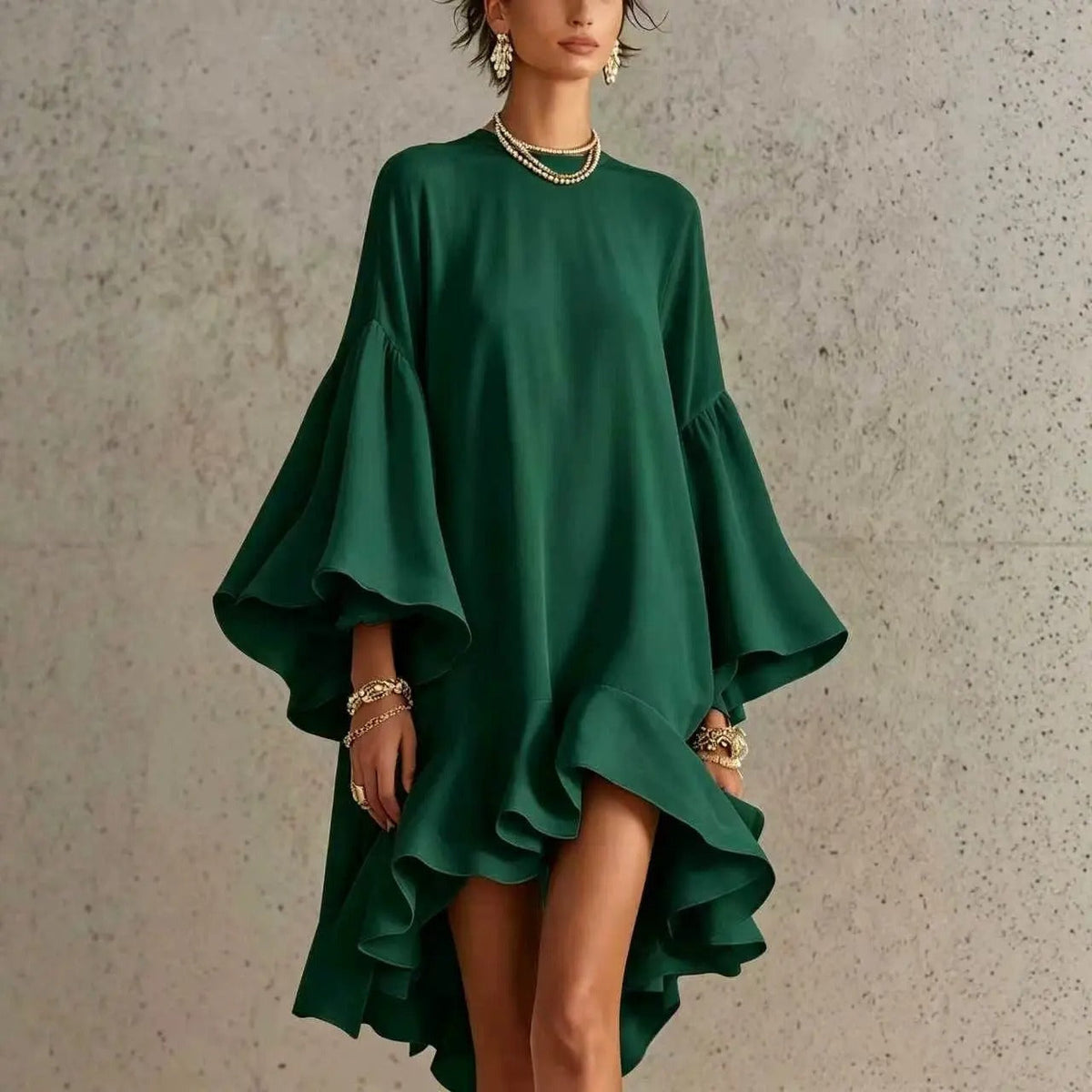 Robe Midi Asymétrique à Manches Papillon CARMEN