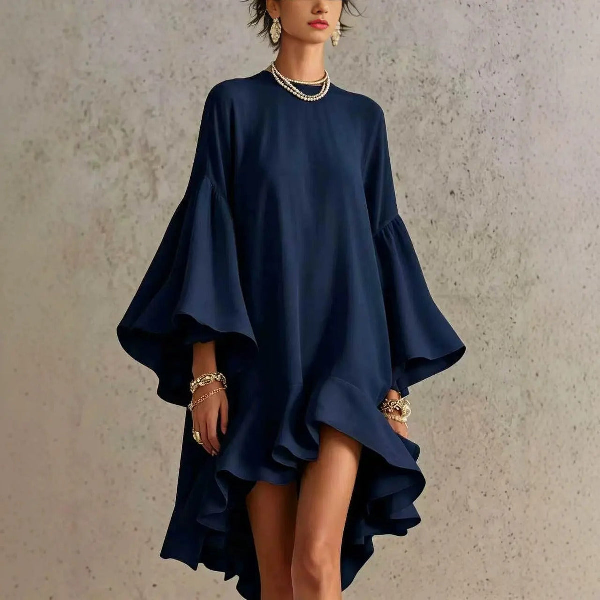 Robe Midi Asymétrique à Manches Papillon CARMEN