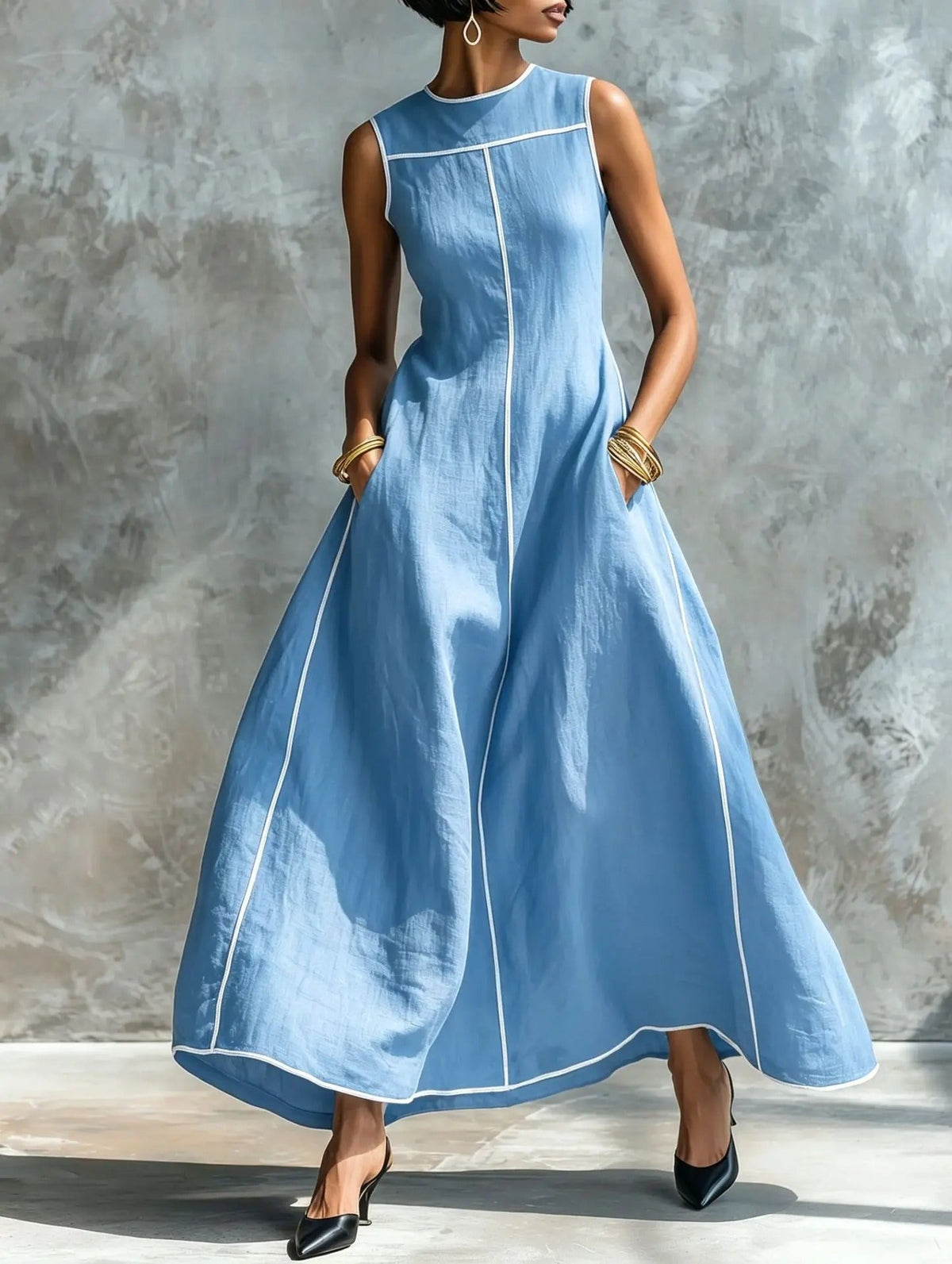 Robe Longue Trapèze à Bordures Contrastées HOPE