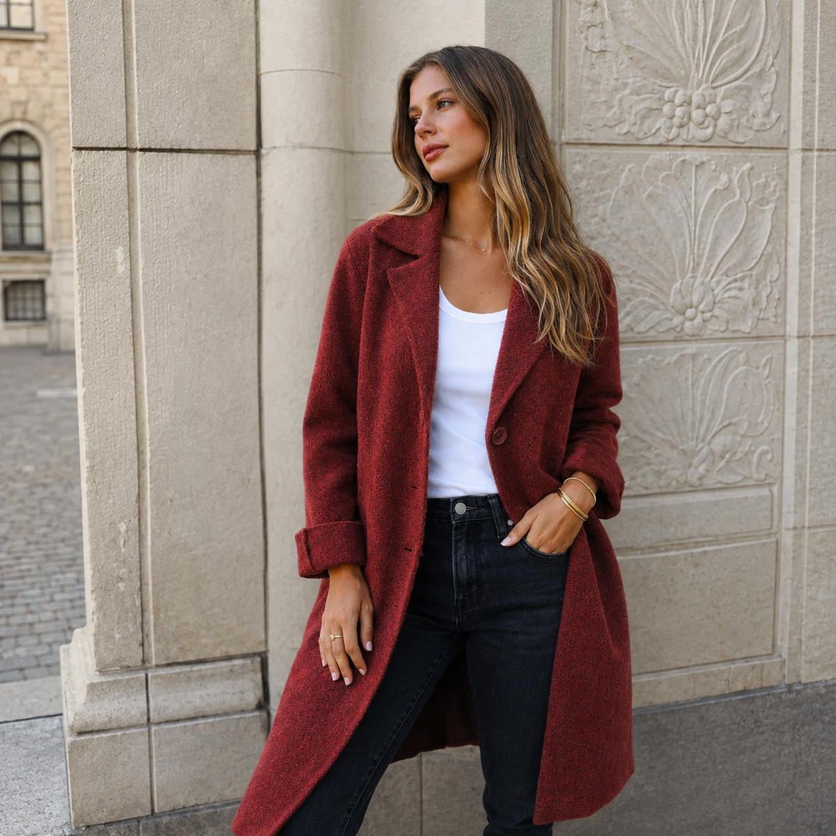 Manteau longline classique boutonné