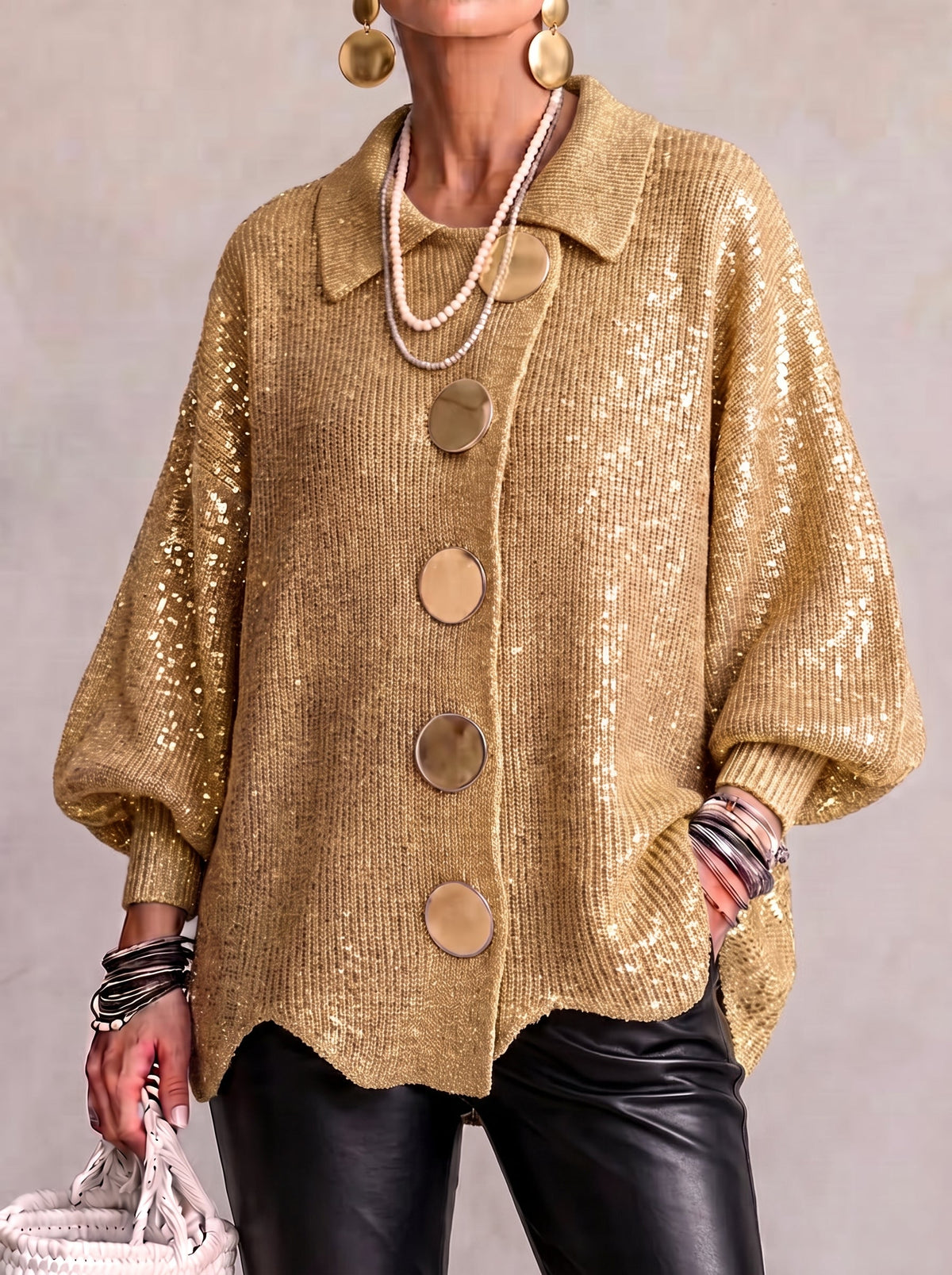 Cardigan Oversize à Col et Gros Boutons Métal ELVINIA