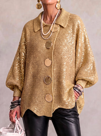 Cardigan Oversize à Col et Gros Boutons Métal ELVINIA