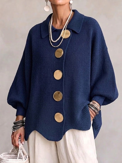 Cardigan Oversize à Col et Gros Boutons Métal ELVINIA