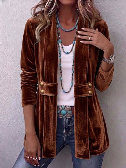 Holliwell™ | Veste vintage ouverte à revers et boutons décoratifs, manches longues