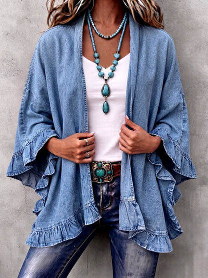 Cardigan en Jean Bohème Chic à Volants CORINNE