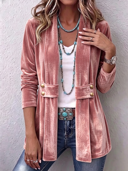 Holliwell™ | Veste vintage ouverte à revers et boutons décoratifs, manches longues