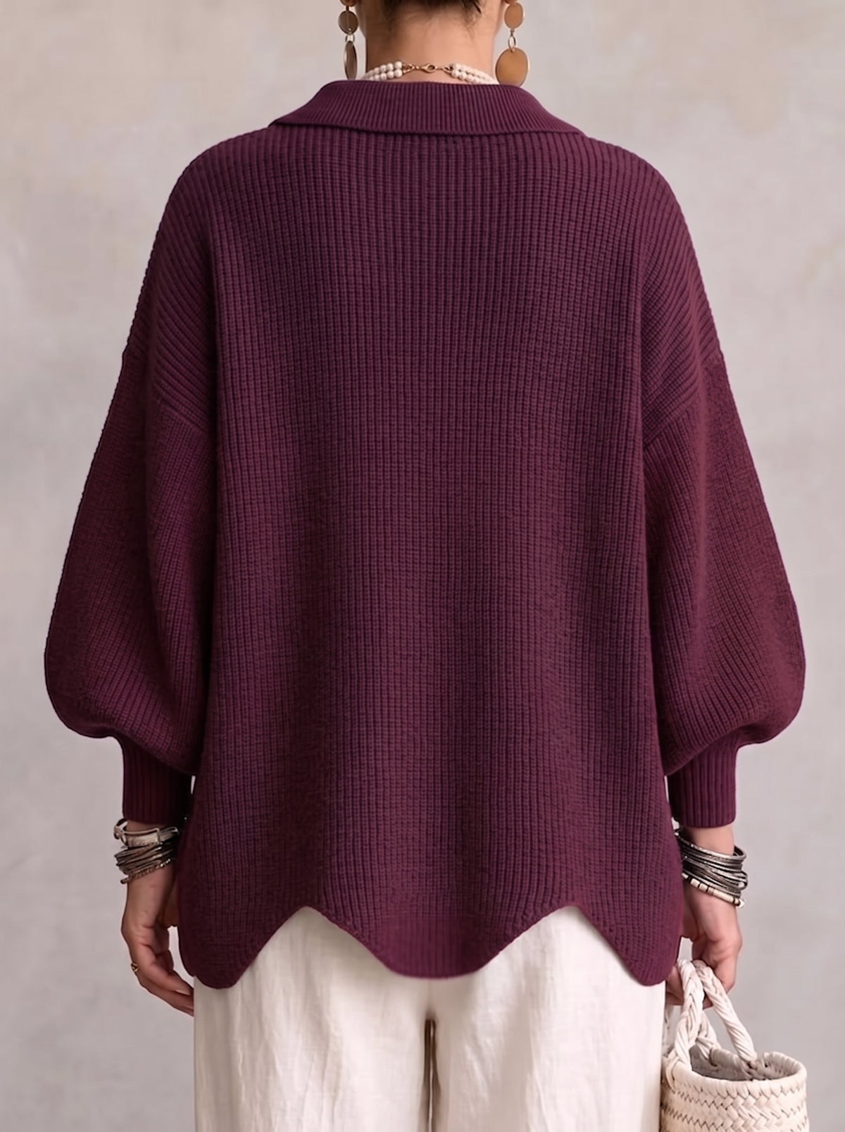 Cardigan Oversize à Col et Gros Boutons Métal ELVINIA