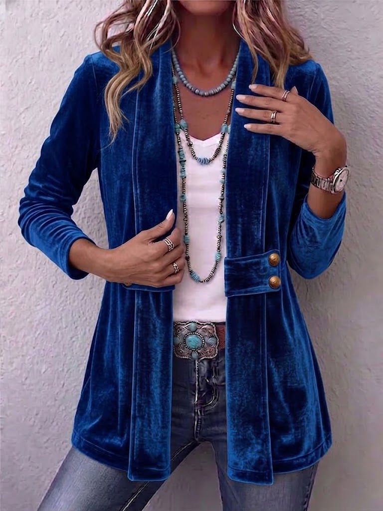 Holliwell™ | Veste vintage ouverte à revers et boutons décoratifs, manches longues