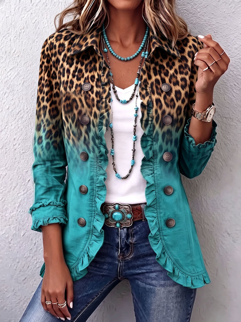 Elspeth™ | Blazer à volants à imprimé léopard ombré