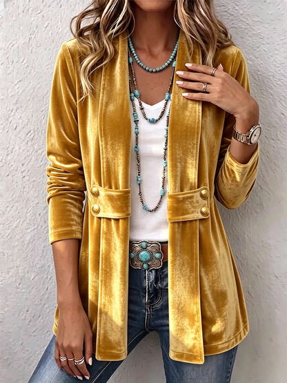 Holliwell™ | Veste vintage ouverte à revers et boutons décoratifs, manches longues