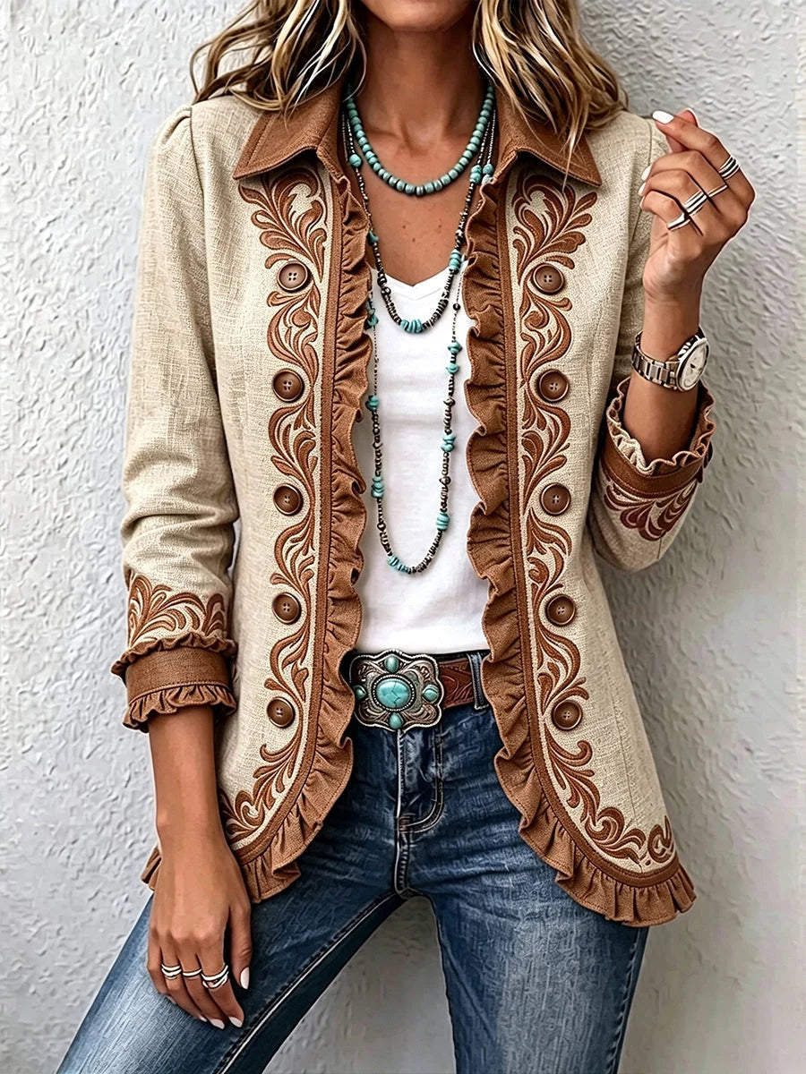 Dawncroft | Veste vintage bohème à volants et fleurs