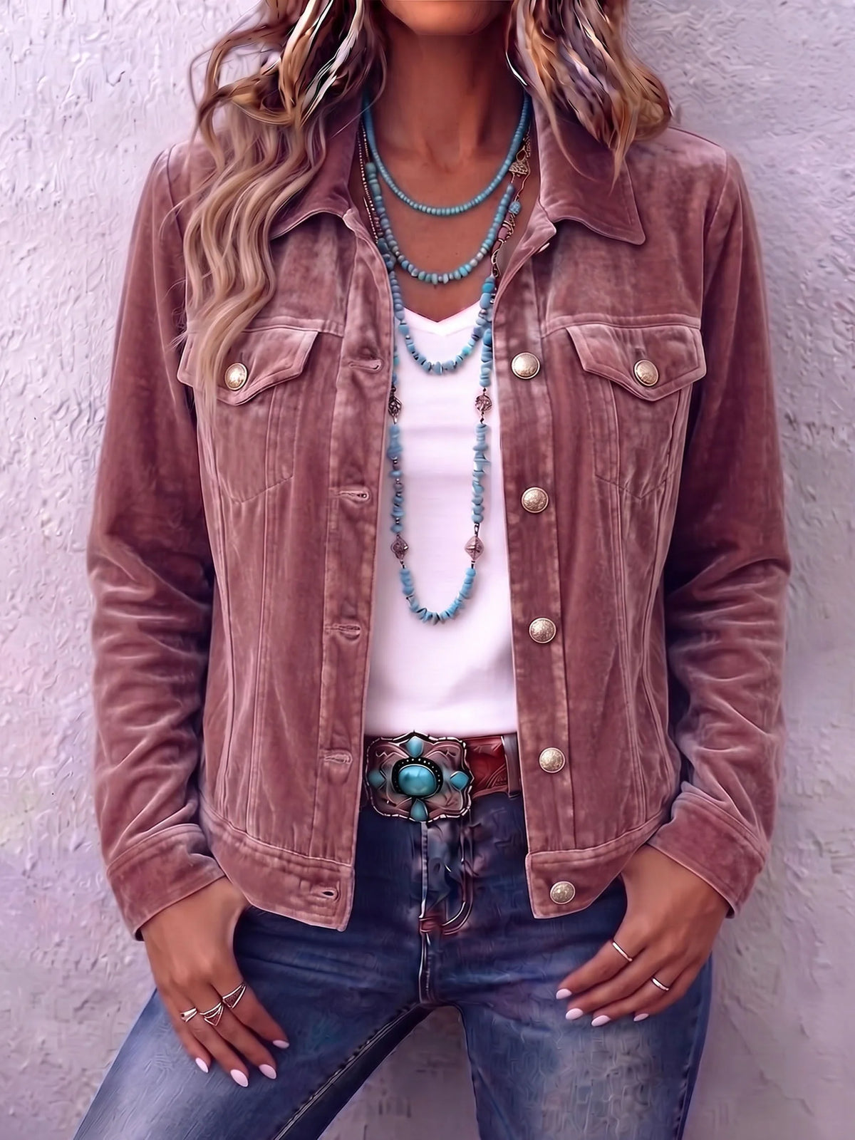 Veste Trucker en Velours à Boutons Pression — Édition Bohème
