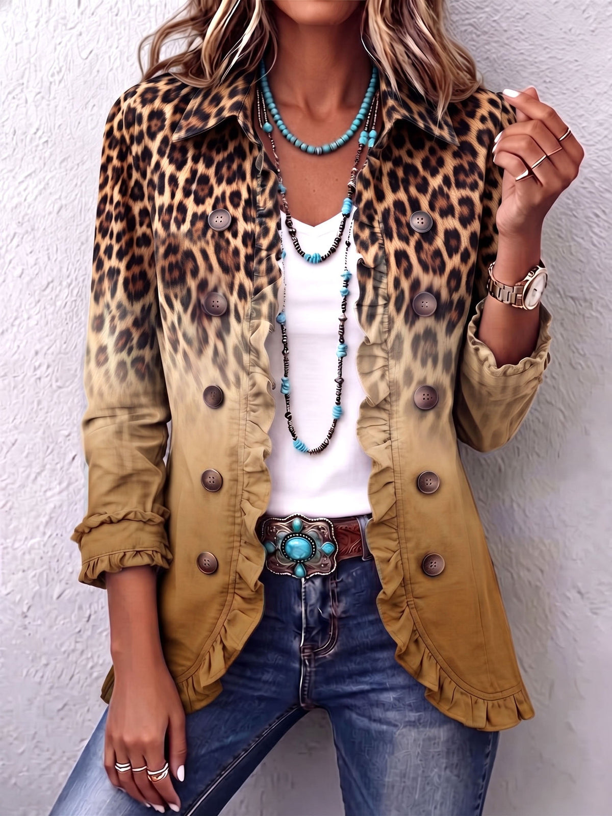 Elspeth™ | Blazer à volants à imprimé léopard ombré