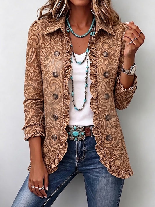 Vyclara™ | Veste à volants bohème vintage à imprimé floral