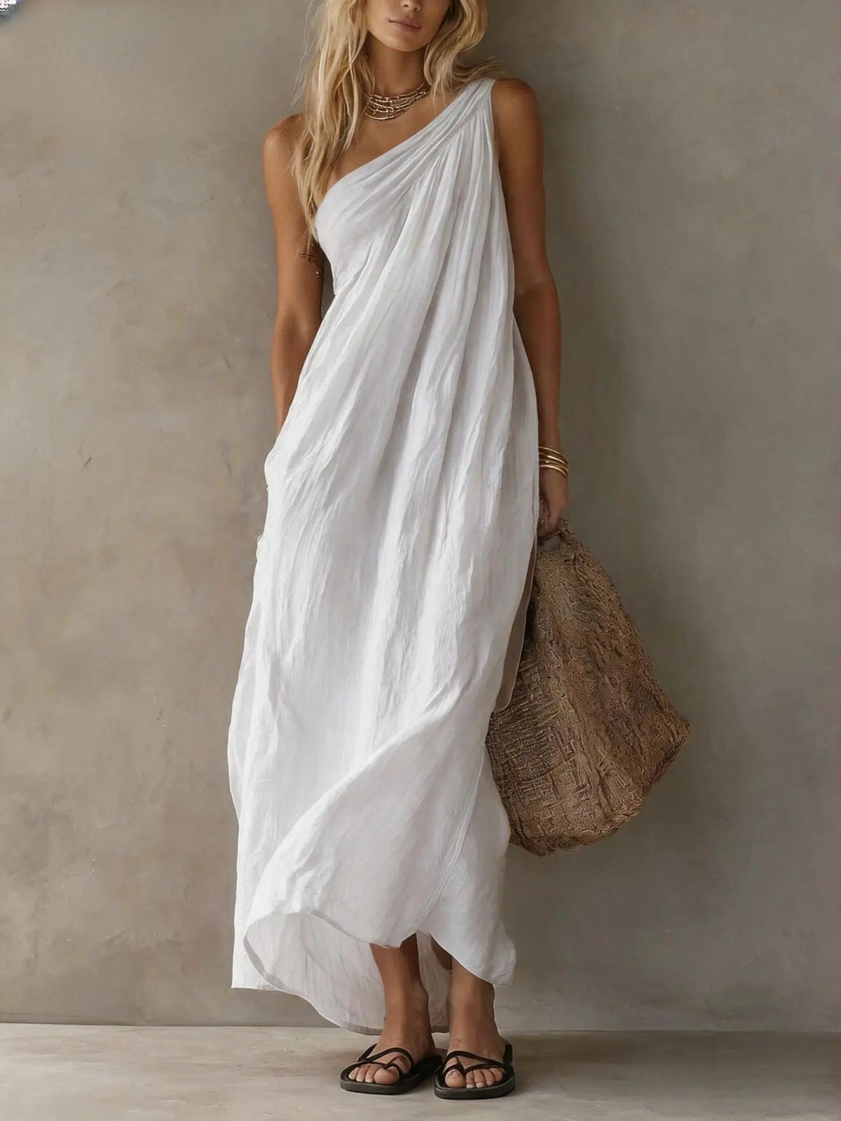 Robe Longue Asymétrique Drapée LETA