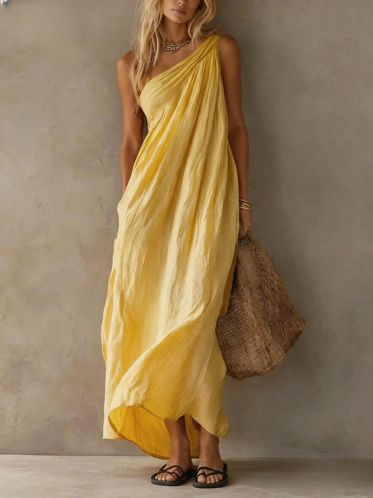 Robe Longue Asymétrique Drapée LETA