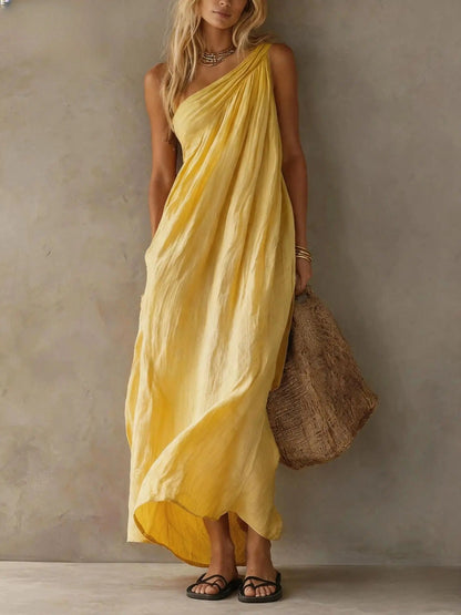 Robe Longue Asymétrique Drapée LETA