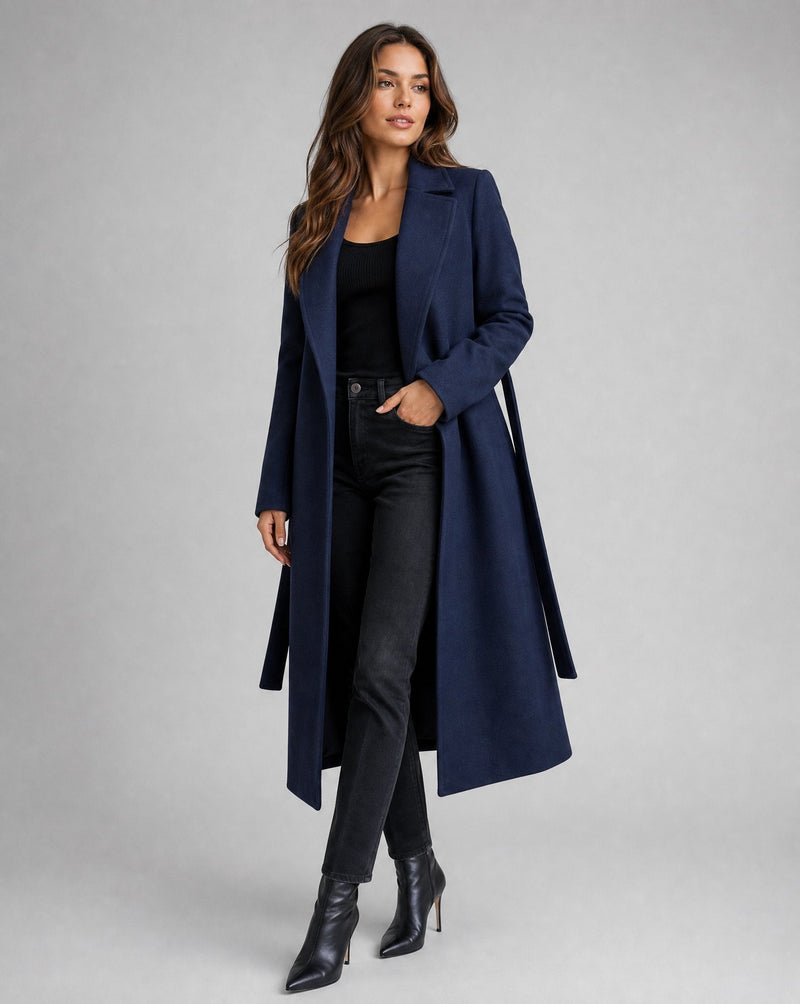 Josie | Manteau long à revers avec ceinture