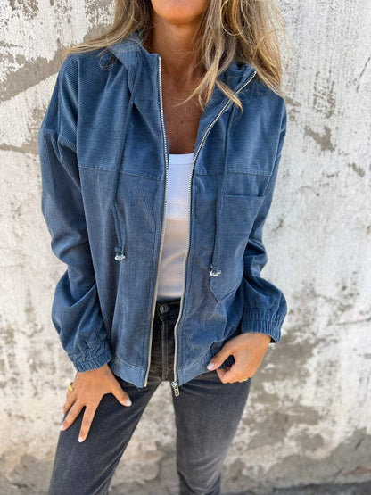 Lauren | Veste zippée à capuche côtelée