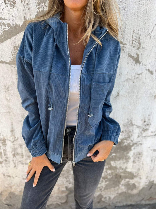 Lauren | Veste zippée à capuche côtelée