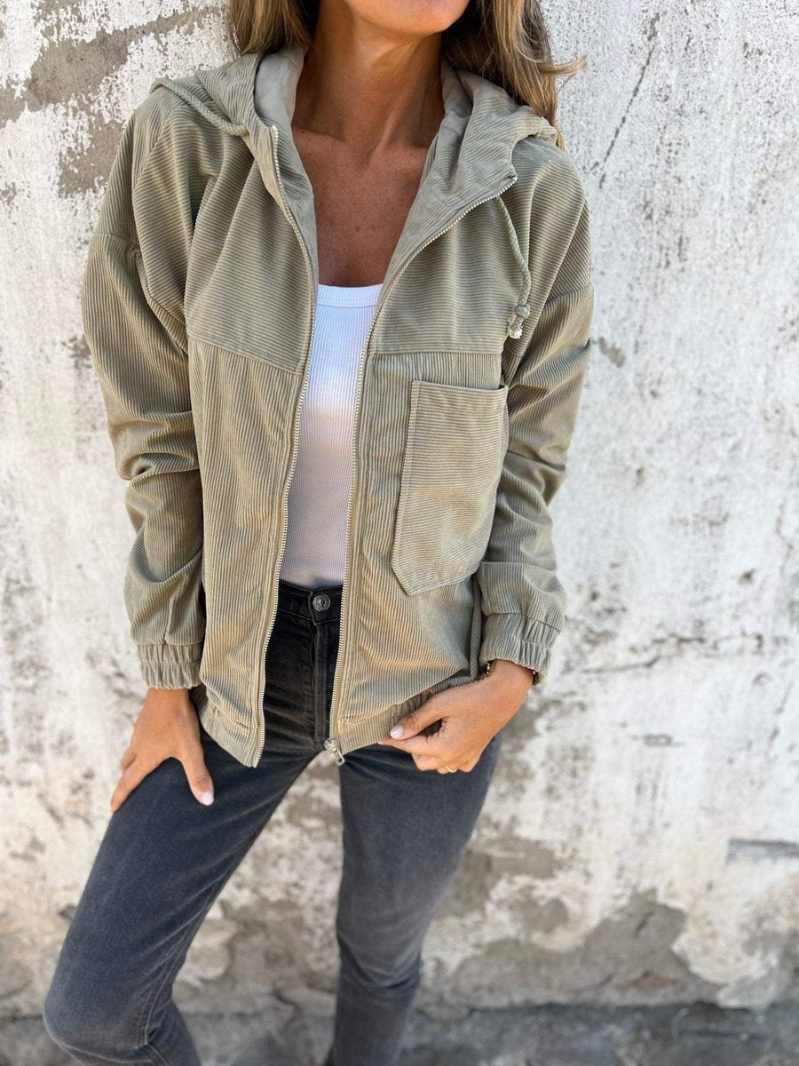 Lauren | Veste zippée à capuche côtelée