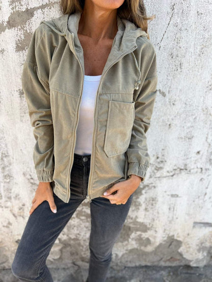 Lauren | Veste zippée à capuche côtelée